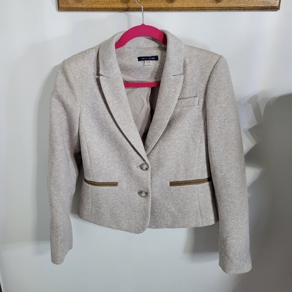 Tommy Hilfiger Jackets & Blazers - Tommy Hilfiger Tan Knit Blazer w/ Elbow Patches Jacket, Size 4